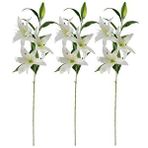 Nettenevime 3lü Set Yapay Çiçek Beyaz Lilyum 3 Kafalı Uzun Dal Çiçek Zambak Lily Flowers 80cm