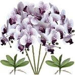 Nettenevime 4lü Set Yapay Çiçek Beyaz Mor Çilli Islak Orkide Ve 2 Adet Orkide Yaprağı Gerçeksi Doku Uzun Dal 90cm