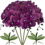 Nettenevime 4lü Set Yapay Çiçek Koyu Mor Islak Orkide Ve 2 Adet Orkide Yaprağı Gerçeksi Doku Uzun Dal 90cm