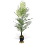 nettenevime Yapay Ağaç Areka Ağacı Salon Bitkisi Siyah Gold Metal Vazoda 130 cm 12 Yaprak