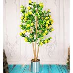 nettenevime Yapay Ağaç Limon Ağacı Gür Yapraklı 80cm Bambu Dalında Gümüş Paslanmaz Aleminyum Saksılı