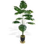 nettenevime Yapay Ağaç Monstera Ağacı Salon Bitkisi Siyah Gold Metal Vazoda 130 cm 12 Yaprak