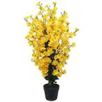 nettenevime Yapay Ağaç Sarı Bahardalı Ağacı Japon Kiraz Çiçeği Sakura Çiçeği 80x35cm Siyah Plastik Saksılı