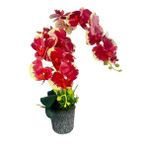 Nettenevime Yapay Çiçek 2Li Kırmızı Krem Islak Orkide Seramik Saksıda Orkide 60Cm