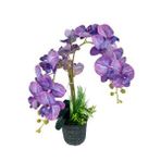 Nettenevime Yapay Çiçek 2li Lila Damarlı Islak Orkide Seramik Saksıda Orkide 60cm Mor