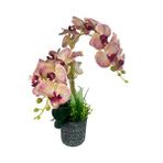 Nettenevime Yapay Çiçek 2Li Pembe Damarlı Islak Orkide Seramik Saksıda Orkide 60Cm