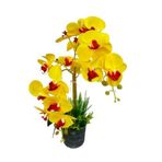 Nettenevime Yapay Çiçek 2Li Sarı Kırmızı Islak Orkide Seramik Saksıda Orkide 60Cm