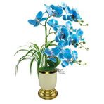 nettenevime Yapay Çiçek 3lü Mavi Orkide Metal Krem Gold Saksıda Orkide 60cm
