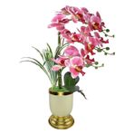 nettenevime Yapay Çiçek 3lü Pembe Orkide Metal Krem Gold Saksıda Orkide 60cm