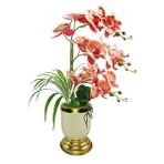 Nettenevime Yapay Çiçek 3lü Somon Orkide Metal Krem Gold Saksıda Orkide 60cm Pembe
