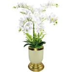 nettenevime Yapay Çiçek 6lı Beyaz Orkide Metal Krem Gold Saksıda Orkide 60cm