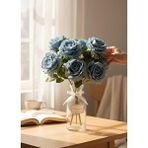 Nettenevime Yapay Çiçek 7li Gül Demeti 40*30cm 1.kalite Büyükboy Mavi Açik