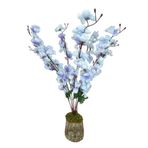 nettenevime Yapay Çiçek Ahşap Kütük Saksılı Mavi Bahardalı Ağacı Salon Bitkisi 50cm