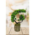 Nettenevime Yapay Çiçek Bonsai Ağacı Kütük Saksıda Lila Tomurcuklu Hilal Model Dekoratif Yapay Ağaç Bonzai 30*20 Cm Mor