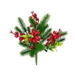 nettenevime Yapay Çiçek Çam Dallı Kokina 9 Dal lı Demet 25*30cm Yılbaşı Çiçeği Red Berry
