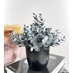 nettenevime Yapay Çiçek Gümüş Renk Şimşir Siyah Saksıda Siyah Plastik Saksılı Dekoratif Süs Çiçeği