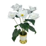 Nettenevime Yapay Çiçek Islak Manolya Çiçeği 6 Çiçekli 65cm Gold Krem Darbuka Galvaniz Vazoda Salon Çiçeği Yeşil