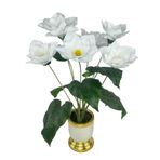 Nettenevime Yapay Çiçek Islak Manolya Çiçeği 6 Çiçekli 65Cm Gold Krem Darbuka Galvaniz Vazoda Salon Çiçeği