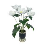 Nettenevime Yapay Çiçek Islak Manolya Çiçeği 6 Çiçekli 65Cm Gümüş Siyah Darbuka Galvaniz Vazoda Salon Çiçeği