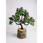 Nettenevime Yapay Çiçek Lila Çiçekli Bonsai Ağacı Dekoratif Kütük Saksıda Yapay Ağaç Bonzai Losus Çiçekli Mor