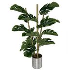 Nettenevime Yapay Çiçek Monstera Bambu Saplı Deve Tabanı Gümüş Saksılı Salon Çiçeği 18 Yaprak 80 Cm Yeşil