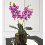 nettenevime Yapay Çiçek Orkide Doğal Kütük Saksı da Hediyelik LİLA 25cm