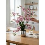 Nettenevime Yapay Çiçek Pudra 9 Dallı Islak Orkide Gümüş Metal Saksıda Saksıda Orkide 60cm Pembe