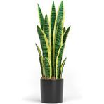 Nettenevime Yapay Çiçek Saksılı Yeşil Kılıç Çiçeği Dal 68cm Salon Çiçeği Metal Mat Siyah Saksılı Yapay Bitki Sarı