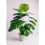 Nettenevime Yapay Çiçek Salon Bitkisi Monstera Tropik Desenli 70cm 18 Yaprak Antrasit Krem Saksıda Yeşil