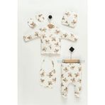 NEU KIDS Bear Pattern Hastane Çıkışı Ayıcık %100 Pamuk Penye 5'li Set Yenidoğan Bebek Kıyafetleri - Kahverengi