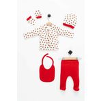 NEU KIDS Hastane Çıkışı 100% Pamuk Çilek Baskılı Yenidoğan 5li Set Bebek Kıyafeti