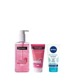 Neutrogena Canlandırıcı Yüz Tem. Jeli 200ml&visibly Clear Pembe Peeling Jel 150ml&nivea Beyaz Kil Maskesi 150ml