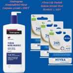 Neutrogena Deep Moisture Sensitive - Nemlendirici Vücut Losyonu 400ML + Nivea Lip Med Repair Dudak Kremi 3 Adet
