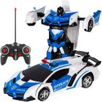 Neuygun Uzaktan Kumandalı Şarjlı Robota Dönüşen Araba Işıklı 1/18 Ölçek Transformers Robota Dönüşen Oyuncak Araba - Mavi - Beyaz