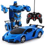 Neuygun Uzaktan Kumandalı Şarjlı Robota Dönüşen Araba Işıklı 1/18 Ölçek Transformers Robota Dönüşen Oyuncak Araba - Mavi