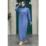 Neva Style 10158IM İndigo Mavisi Merserize Tesettür Elbise