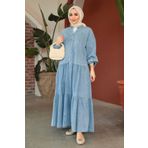 Neva Style 10622M Düğmeli Mavi Tesettür Kot Elbise