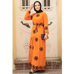 Neva Style 1332T Çiçek Desenli Turuncu Tesettür Elbise