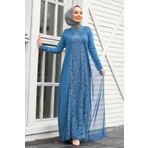 Neva Style 20803IM Dantelli İndigo Mavisi Tesettür Abiye Elbise