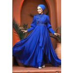 Neva Style 21930IM İnci Detaylı İndigo Mavisi Tesettür Abiye Elbise