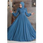 Neva Style 21940M Dantelli Mavi Tesettür Abiye Elbise