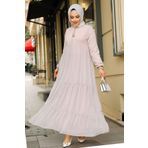 Neva Style 22051PD Kat Piliseli Pudra Tesettür Elbise