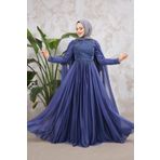 Neva Style 22162IM Pelerinli İndigo Mavisi Tesettür Abiye Elbise