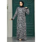 Neva Style 22970E Yaprak Desenli Ekru Tesettür Elbise
