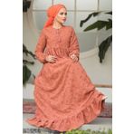 Neva Style 23201TB Güpürlü Taba Tesettür Elbise