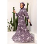 Neva Style 2327MOR Yakası Bağcıklı Mor Tesettür Elbise