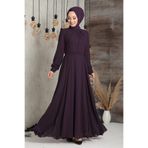 Neva Style 2703MOR Detaylı Mor Düğme Tesettür Elbise