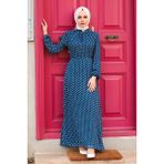 Neva Style 27909L Puantiyeli Lacivert Tesettür Elbise