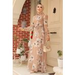 Neva Style 279314BS Çiçek Desenli Bisküvi Rengi Tesettür Elbise