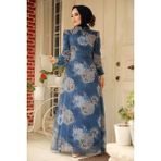 Neva Style 279323IM Çiçek Desenli İndigo Mavisi Tesettür Elbise